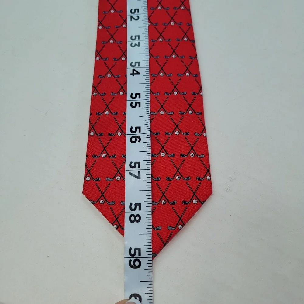 Cape Cod Neckwear Mens Red Silk Golf Clubs Balls Novelty‎ Print Classic Tie 59in